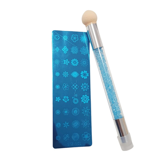 Doble Pincel estampador + Placa Nail Art