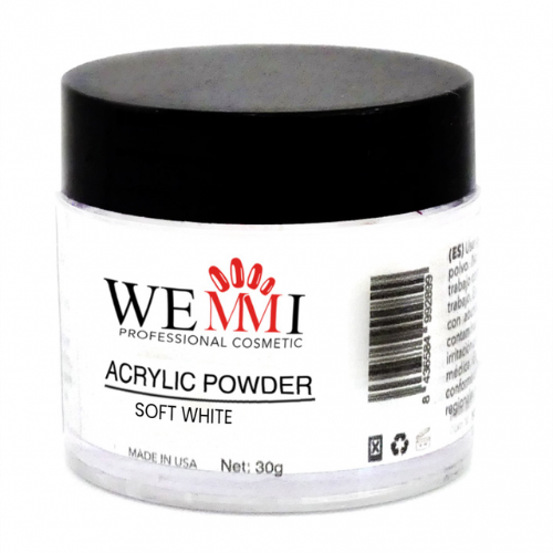 Polvo acrílico Soft White Wemmi 30g para uñas acrílicas, acabado blanco suave y natural