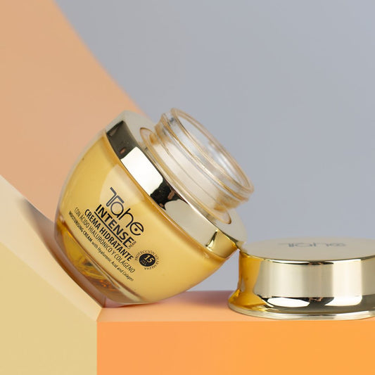 Crema hidratante facial FPS15 Tahe Intense con ácido hialurónico y colágeno, cosmética profesional protección solar, CADAK Beauty Alicante