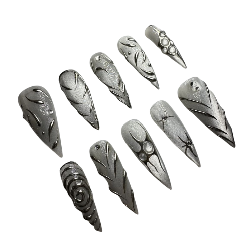 muestrario coffin con detalles en gel 3d plata