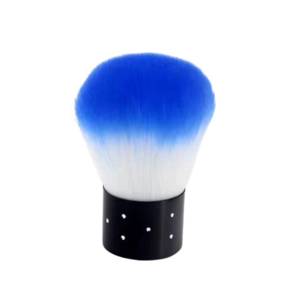 Brocha corta limpieza polvo uñas azul cerdas finas extra suaves, herramienta manicura profesional compacta, CADAK Beauty Alicante