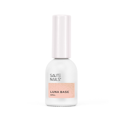 Base híbrida Aura Luna Saute Nails 8ml con acabado rosa lechoso y destellos holográficos