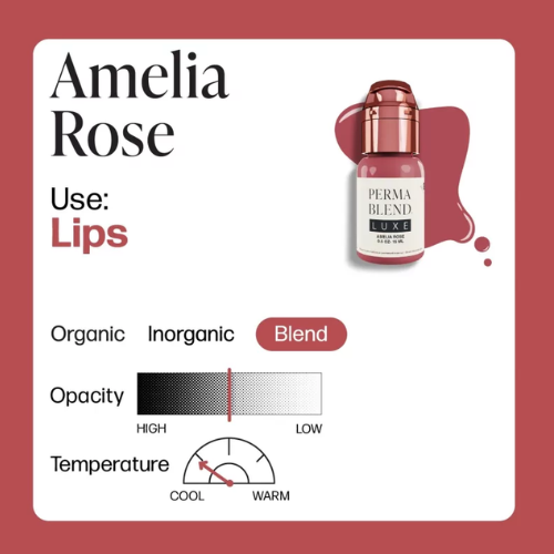 Amelia Rose Perma Blend Luxe 15ml, ficha técnica pigmento híbrido para labios opacidad suave y natural