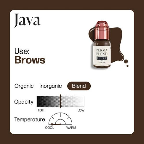Java Perma Blend Luxe 15ml, opacidad media, pigmento híbrido marrón medio frío para cejas