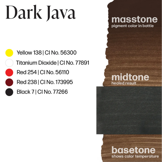 Dark Java Perma Blend Luxe 15ml, composición INCI pigmento marrón oscuro cálido para cejas en fototipos altos