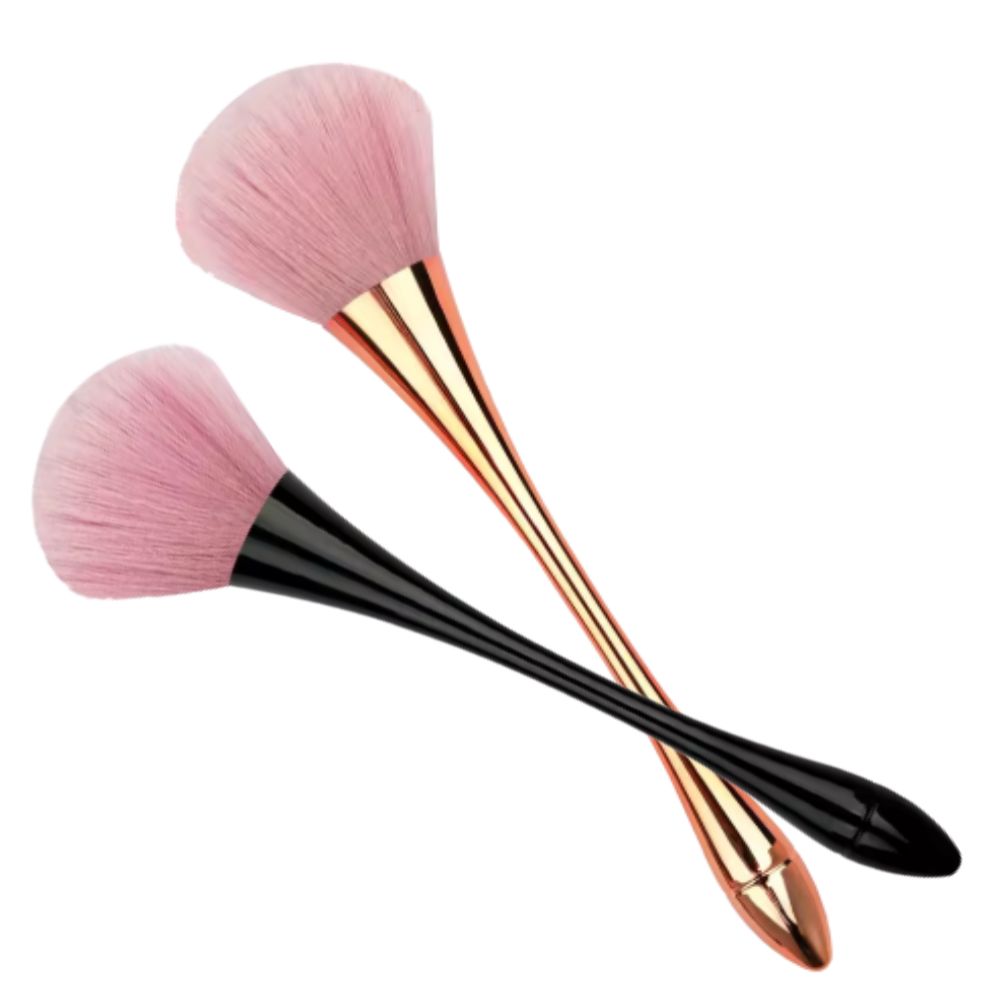 Brocha profesional limpieza polvo uñas cerdas suaves mango 17.5cm negro dorado, herramienta manicura profesional, CADAK Beauty Alicante