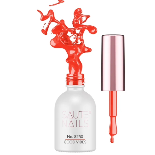 Esmalte semipermanente Good Vibes Saute Nails 8ml, naranja intenso libre HEMA y TPO