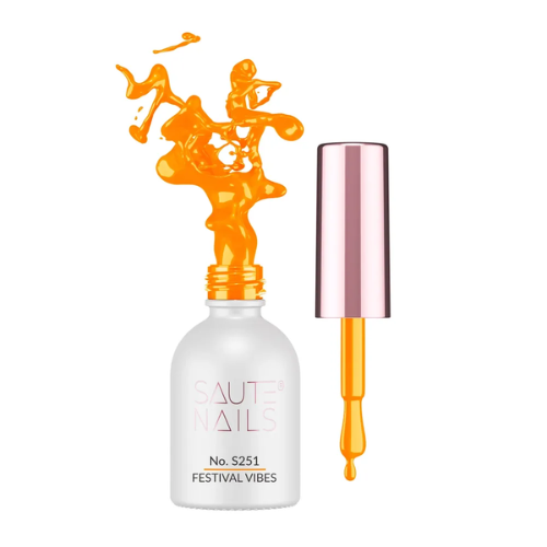 Esmalte semipermanente Festival Vibes Saute Nails 8ml, naranja mandarina vibrante libre HEMA y TPO