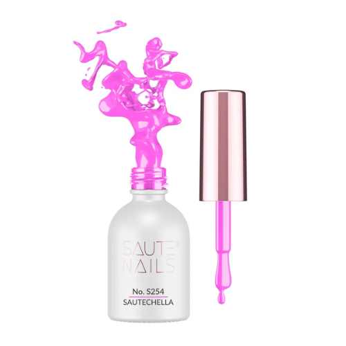 Esmalte semipermanente Sautechella Saute Nails 8ml, rosa neón intenso estilo Barbie libre HEMA y TPO