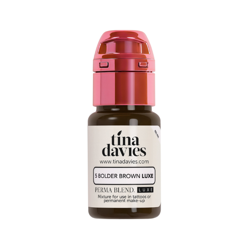 Bolder Brown Tina Davies Perma Blend Luxe 15ml, bote pigmento marrón oscuro neutro-frío para micropigmentación de cejas PMU