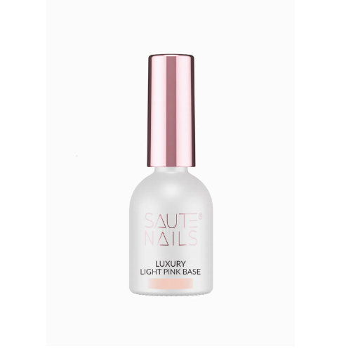 bote de base Luxury Light Pink de Saute Nails 8 ml con tapón rosa metalizado