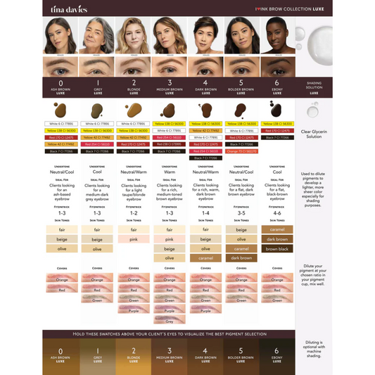 Set Tina Davies I INK Perma Blend Luxe, carta cromática de pigmentos para cejas con gama completa de tonos por fototipo
