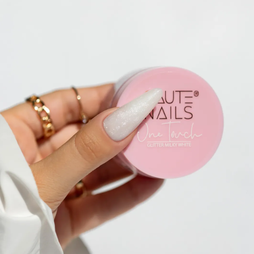 Glitter Milky White One Touch Gel Constructor Saute Nails