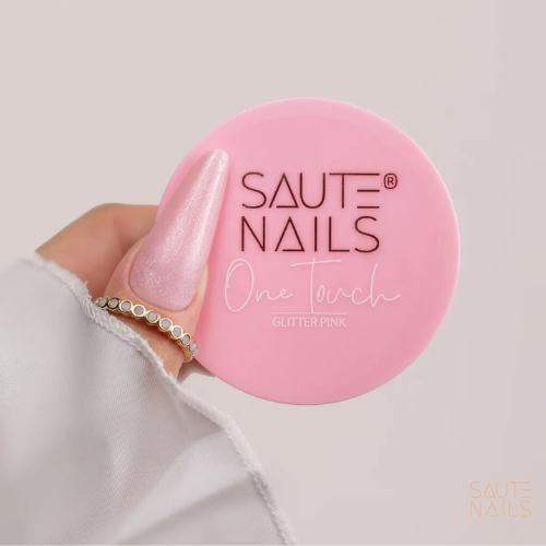 Gel constructor tixotrópico rosa con brillo Saute Nails One Touch Glitter Pink libre de CI 77820 - Cadak Beauty Suppl