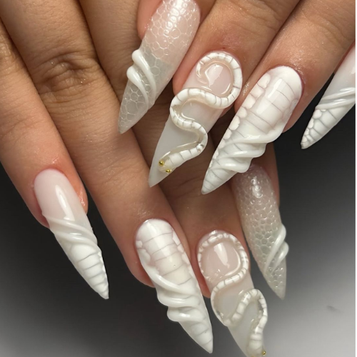 Manicura realizada con gel 3d blanco