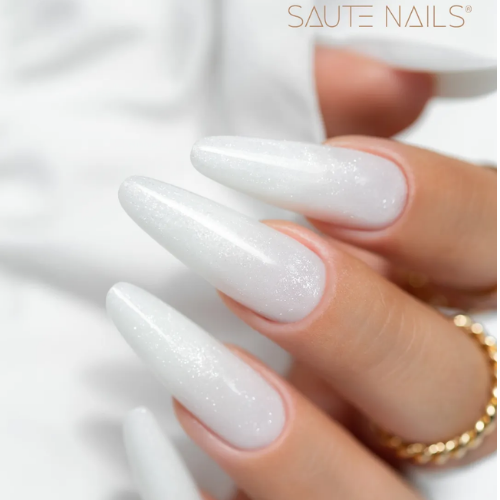 Esculpido de uña con gel constructor blanco lácteo resplandeciente Saute Nails One Touch Glitter Milky White